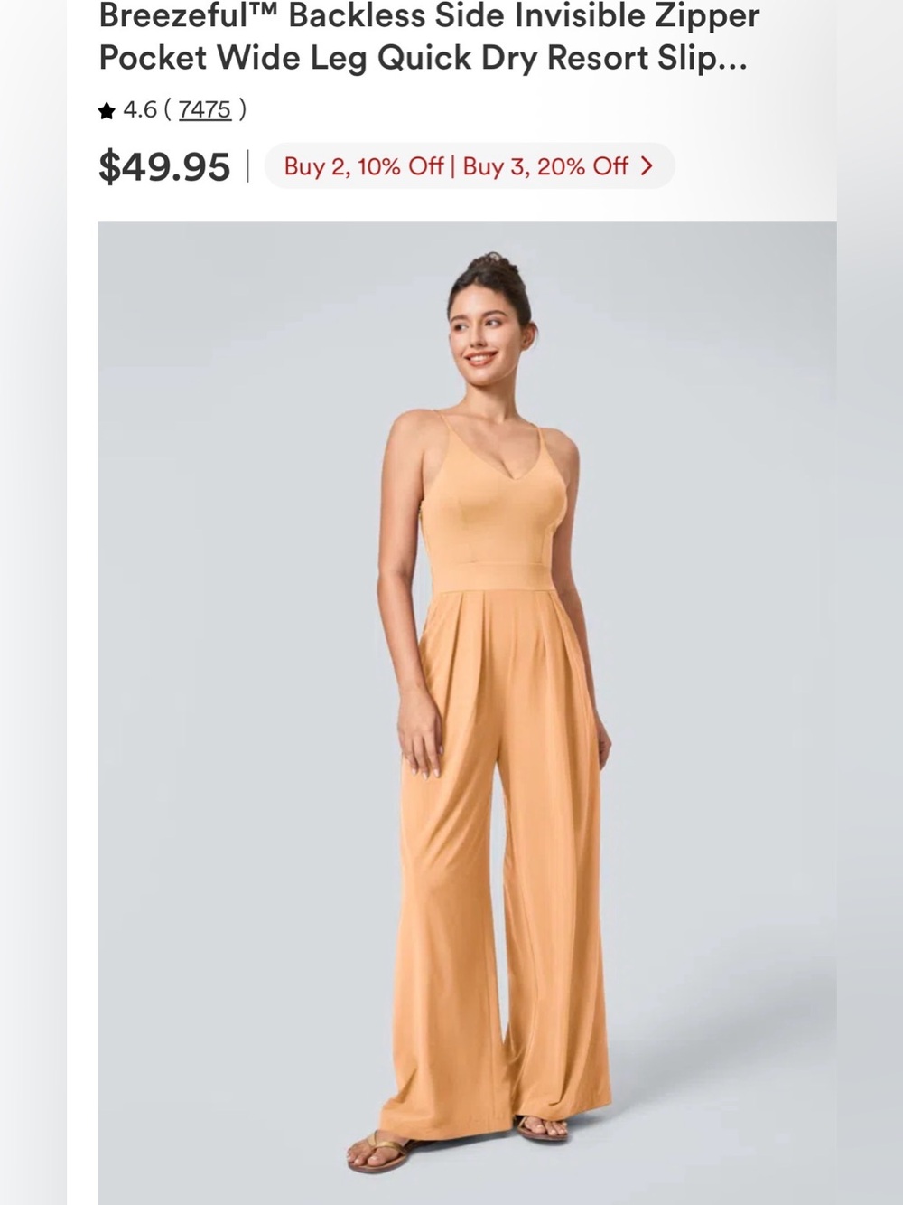 HALARA Peach Sleeveless Wide-Leg V-Neck Jumpsuit